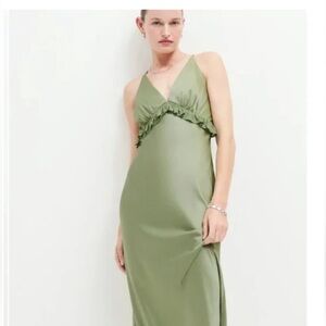 Reformation Madrigal Satin Dress in Artichoke